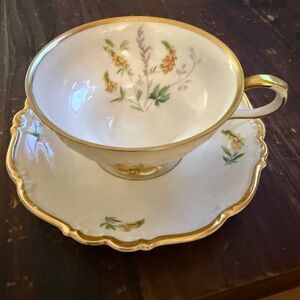 Vintage Edelstein Bavaria Gold and White Floral Teacup Set